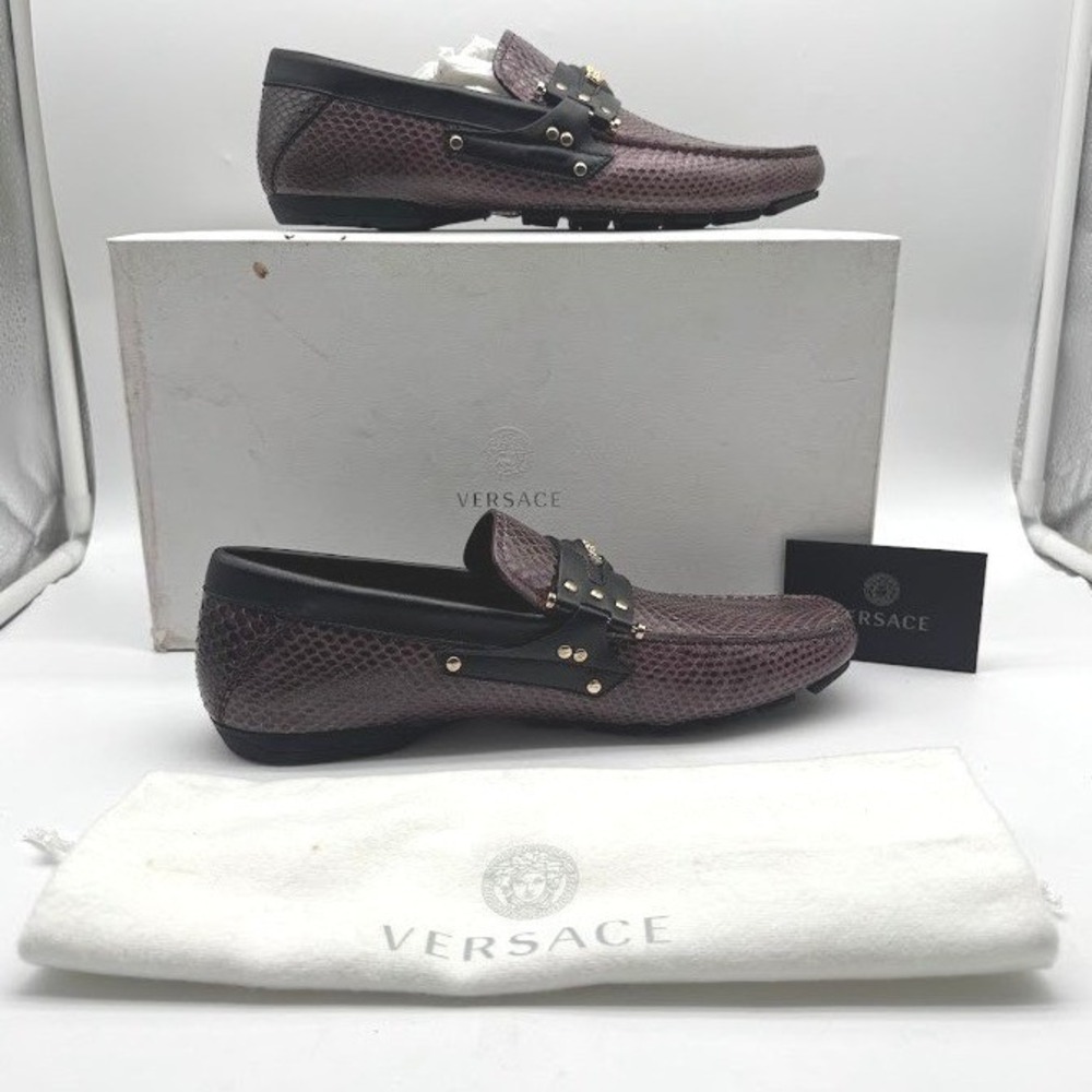 Versace Medusa Men Driver Loafers Brown Gold IT 39.5 US 6.5 DSU4753 NEW BOX